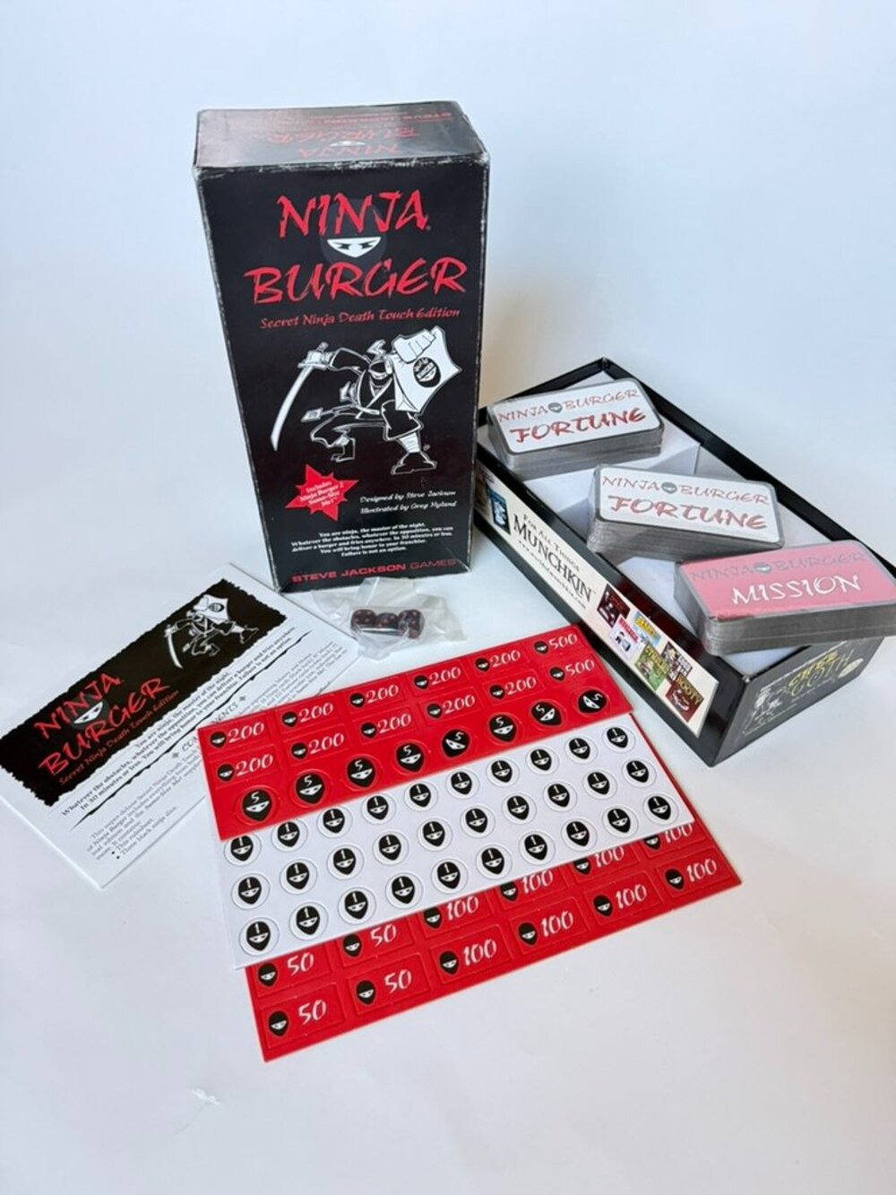Ninja Burger Game NEW Secret Death Touch Edition Cards Tokens Dice Steve Jackson